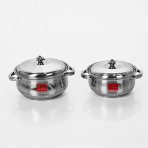 Sumeet 2 Pcs Stainless Steel Induction & Gas Stove Friendly Belly Shape Container Set / Handi Set / Cookware Set With Lids Size No.10 & No.11 Pot 1.25 L