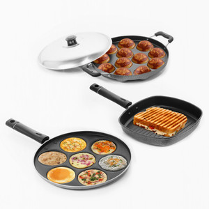 Sumeet Nonstick Essential Combo Set (Multi Snack Maker - 7 Pcs + Grill Pan - 22cm + Grill Appam Patra - 12 Pcs) Pan 23 cm diameter