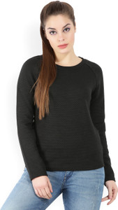 United Colors of Benetton Casual Full Sleeve Self Design Women's Black Top
