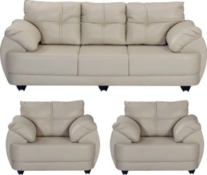 bharat lifestyle austin leatherette 3 + 1 + 1 cream sofa set
