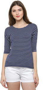 Unshackled Solid Women Round Neck Dark Blue T-Shirt
