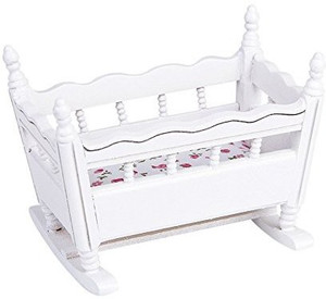 Hrzyecommerce 1 12 Baby Crib Dollhouse Miniature White Wooden