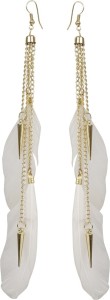 NAWAB Boho Gypsy Tassel White Feather and Golden Chain Earrings for girls and women (1 pair) Alloy Tassel Earring