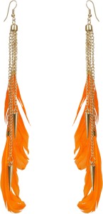 NAWAB Boho Gypsy Tassel Orange Feather and Golden Chain Earrings for girls and women (1 pair) Alloy Tassel Earring