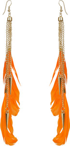 NAWAB Boho Gypsy Tassel Orange Feather and Golden Chain Earrings for girls and women (1 pair) Alloy Tassel Earring