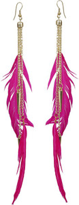 NAWAB Boho Gypsy Tassel Pink Feather and Golden Chain Earrings for girls and women (1 pair) Alloy Tassel Earring