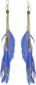 NAWAB Boho Gypsy Tassel Blue Feather and Golden Chain Earrings for girls and women (1 pair) Alloy Tassel Earring, Dangle Earring