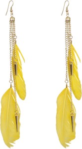 NAWAB Boho Gypsy Tassel Yellow Feather and Golden Chain Earrings for girls and women (1 pair) Alloy Dangle Earring