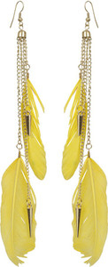 NAWAB Boho Gypsy Tassel Yellow Feather and Golden Chain Earrings for girls and women (1 pair) Alloy Tassel Earring