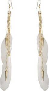NAWAB Boho Gypsy Tassel White Feather and Golden Chain Earrings for girls and women (1 pair) Alloy Tassel Earring, Dangle Earring