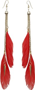 NAWAB Boho Gypsy Tassel Red Feather and Golden Chain Earrings for girls and women (1 pair) Alloy Tassel Earring