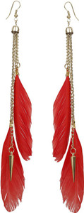 NAWAB Boho Gypsy Tassel Red Feather and Golden Chain Earrings for girls and women (1 pair) Alloy Tassel Earring