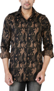 Jai Textiles Men's Military Camouflage Casual Brown Shirt