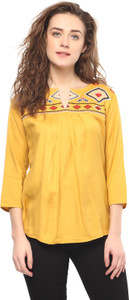 Mayra Casual 3/4th Sleeve Printed Women's Yellow Top