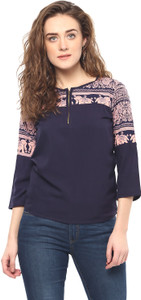 Mayra Casual 3/4th Sleeve Printed Women's Blue Top