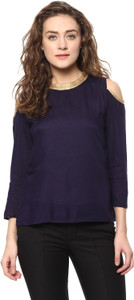 Mayra Casual 3/4th Sleeve Solid Women's Blue Top