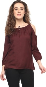 Mayra Casual 3/4th Sleeve Solid Women's Brown Top
