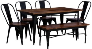 induscraft boho mango solid wood 6 seater dining set(finish color - black)