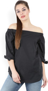 United Colors of Benetton Casual 3/4th Sleeve Solid Women's Black Top
