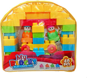 TALKING GANESHA 40 Pieces Building Blocks with Stickers for kids (Multicolor Big Size Blocks)