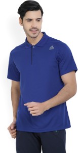 reebok solid men polo neck blue t-shirt DP8530CROYAL