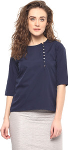Mayra Casual 3/4th Sleeve Solid Women's Blue Top