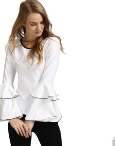 Era Style Party Full Sleeve Solid Women's White Top