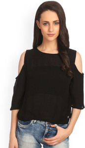 Era Style Party 3/4th Sleeve Solid Women's Black Top