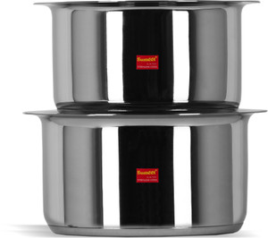 Sumeet 2 Pcs Stainless Steel Induction Bottom (Encapsulated Bottom) Induction & Gas Stove Friendly Container Set / Tope / Cookware Set With Lids Size No.12 & No.13 Pot 2.3 L
