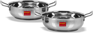 Sumeet Stainless Steel Induction Bottom (Encapsulated Bottom) Induction & Gas Stove Friendly Kadhai Set of 2 Size No. 12 (1.9 Ltr) & Size No. 13 (2.3 Ltr) Kadhai 2.3 L