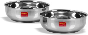 Sumeet Stainless Steel Induction Bottom (Encapsulated Bottom) Induction & Gas Stove Friendly Tasra Set of 2 Size No.11 (1.5 Ltr) & Size No. 12 (1.9 Ltr) Kadhai 1.9 L