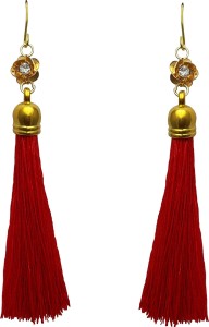 Moonstruck Gold Plated Red Thread Long Tassel Earring for Women & Girls Brass Tassel Earring