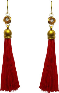 Moonstruck Gold Plated Red Thread Long Tassel Earring for Women & Girls Brass Tassel Earring