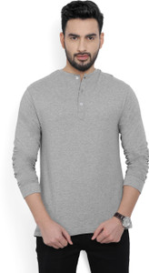Billion PerfectFit Solid Men Henley Grey T-Shirt