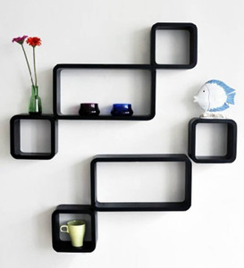 CraftOnline full black rack shelf Wooden Wall Shelf