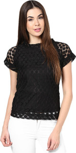 Mayra Casual Half Sleeve Solid Women's Black Top