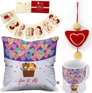 indigifts cushion, mug, greeting card, showpiece, soft toy gift set