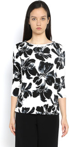 Van Heusen Casual 3/4th Sleeve Printed Women's Black Top