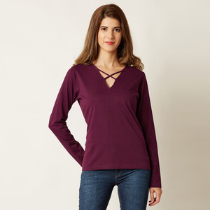 Miss Chase Casual Full Sleeve Solid Women's Maroon Top