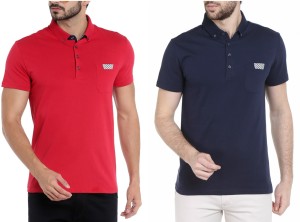 dream of glory inc. solid men polo neck red, dark blue t-shirt(pack of 2) DOGI9645CHERRY_NAVYBLUE
