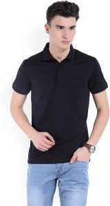 v dot by van heusen solid men polo neck black t-shirt VDKP318E000031Grey