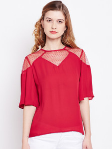 Rare Casual Half Sleeve Solid Women Red Top