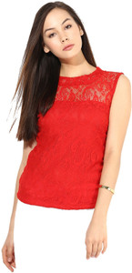 Mayra Casual 3/4th Sleeve Solid Women's Red Top