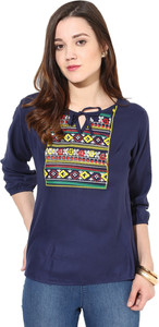 Mayra Casual 3/4th Sleeve Printed Women's Blue Top