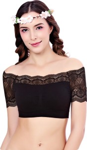 Grab Offers by Off Shoulder Lace Crop Top Women Sexy Bustier Vest Built In  Padded Bra Bralette Wireless Short Sleeve Girl Vest Tops.(FREE SIZE- Fits  Upto 34 Bust Size)For Women Bralette Lightly