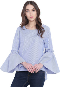 dynagen Party Bell Sleeve Striped Women's Blue Top