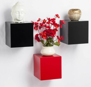 MartCrown three mini square shape wall shelf Wooden Wall Shelf