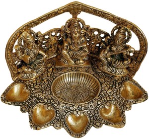 dreamkraft white metal gold plated laxmi ganesh saraswati idol decorative showpiece  -  24 cm(silver finish, gold)