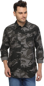 Starsy Men Military Camouflage Casual Grey Shirt