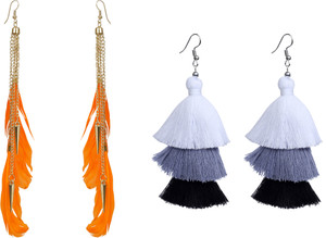 NAWAB Boho Gypsy Feather Tassel and eanmel Earring for girls and women (pack of 2 pair)- ORANGE AND GREY Alloy Tassel Earring, Dangle Earring
